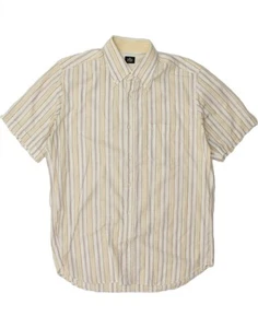 ROCCOBAROCCO Mens Short Sleeve Shirt Size 16 1/2 42 Large Beige Striped AD09 - Picture 1 of 3