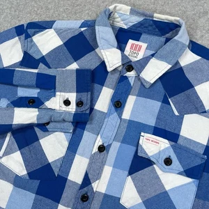 Topo Designs Mountain Shirt Mens XL Blue Plaid Button Up Flannel Hiking Outdoor - Picture 1 of 10