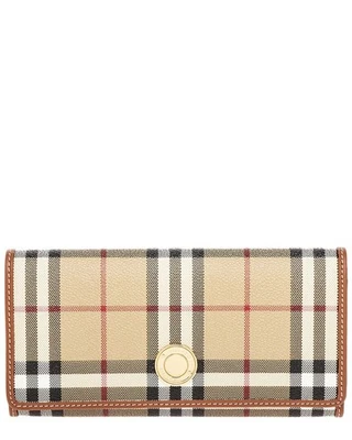 Cartera continental para mujer Burberry Check de lona electrónica y cuero beige Foto 1 de 3