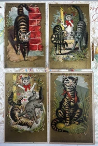 1881 Antique Seeley Chromolithograph Cat Trade Cards Set Whimsical Kittens - Picture 1 of 6
