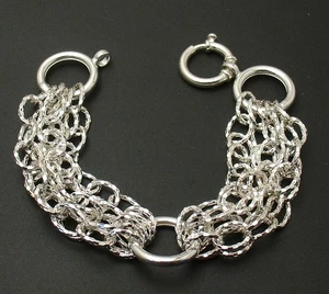 Diamond Cut Multi Strand Oval Bracelet with Senora Lock Real Sterling Silver QVC - Picture 1 of 5