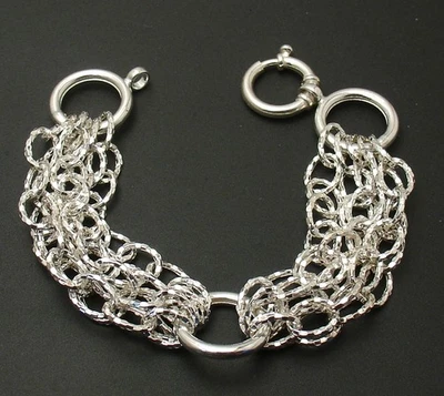 Diamond Cut Multi Strand Oval Bracelet with Senora Lock Real Sterling Silver QVC - Image 1 of 4