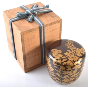 Japanese Autumnal Grass Maki-e Natsume Tea Caddy Ceremony Container With Box FS - Picture 1 of 10