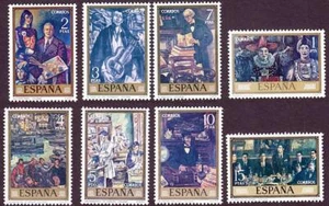 Spain 1972 PAINTINGS by SOLANA SC#1704-11 MNH MASK, CLOWNS, CIRCUS, MUSIC - Picture 1 of 1