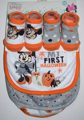 Disney Bebé Minnie Mouse 5 Piezas Calcetines Mis Primeros Halloween Lunares Calabaza Baberos 0-12M Foto 1 de 4