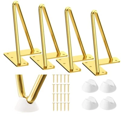 Paquete de 4 patas de muebles de horquilla dorada de 6 pulgadas varillas de 3/8" gabinete de mesa de centro Foto 1 de 4