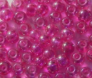 GLASS BEADS DRUK ROUND 4mm HOT PINK FUCHSIA TRANSPARENT AB 100pcs - Picture 1 of 1