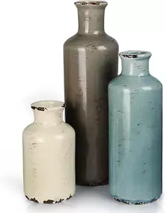 Ceramic Vases 3 Set Rustic Coastal Small Vases Home Decor Farmhouse Flower Ocean - Picture 1 of 1