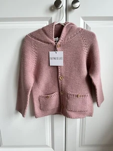 Paloma De La O Girls Pink Salmon Cardigan With Hood Knitted 3 Year Old RRP £39 - Picture 1 of 2