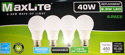 MaxLite LED 5.5W Soft White 450 Lumens A19 40W Dimmable 4-Pack - Image 1 of 3