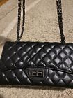 GLADDON Black Quilted Faux Leather Shoulder Bag With Chain Strap- NWT
