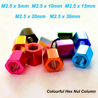 GOOBETTER M2.5 Hex Nut Colourful Aluminum Alloy Hexagon Nuts Long 5-30mm Fasten Column DIY
