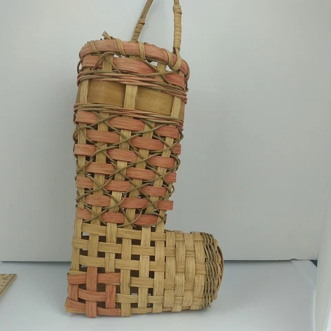 Vintage Basket Christmas Stocking Country Cottage Farmhouse Door Decor Rustic Cover