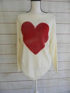 NWT SONG N SPIRIT IVORY BOATNECK SWEATER W/RED FURRY HEART VALENTINES DAY XL - Picture 1 of 5