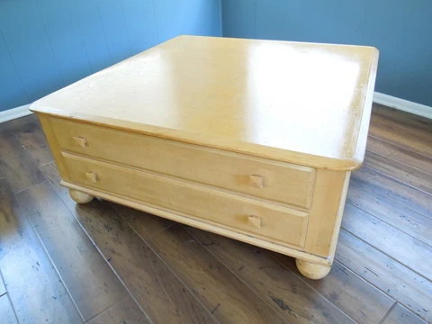 Vintage Ethan Allen Coffee Table American Dimensions Map Chest with 4 Drawers Cover