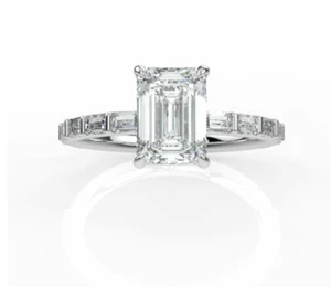 1.50 Ct IGI Lab Grown Diamond Wedding Ring Emerald & Baguette 950 Platinum - Picture 1 of 7