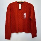 Uniqlo NWT Women's Red Cable Crew Neck Fisherman Sweater Size XS