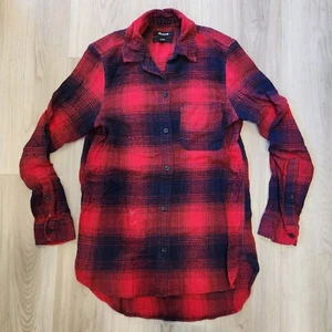 Madewell Shirt Womens XS Red Buffalo Plaid Flannel Oversized Cottage Cabin Core - Picture 1 of 8