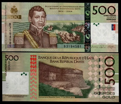 Haití 500 GOURDES P-277 2007 (1804-2004) Conmemorativo UNC 200º Cualquier BILLETE Foto 1 de 4
