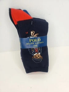 Polo Ralph Lauren Dress Socks NWT 3 Pack Size 9-11 Shoe 4-10.5 Bear Blue Red - Picture 1 of 5