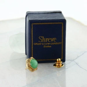 14K Yellow Gold Jade Tie Tack Excellent Quality * - Picture 1 of 6