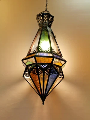Moroccan Ceiling Lamp Multicolor Glass Handmade 25" Authentic Chandelier - Image 1 of 4
