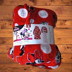 Minnie Mouse Girl's Size 8 (M) Disney Plush Hooded Robe & 2 Pcs Pajama Set NEW - Picture 1 of 4