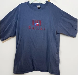 VTG T-Shirt Men’s Embroidered Dallas TEXAS XL Cotton Navy Blue Lone Star Flag - Picture 1 of 13