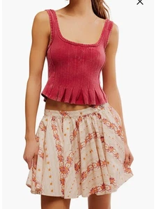 Free People Gaia bedruckter Minirock Baumwolle Blumen zum Überziehen schwingende Taschen neu mit Etikett $ 78 - Bild 1 von 5