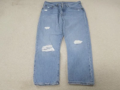 Levis 501 Jeans Womens 32x26 Light Wash Blue Button Distressed Denim High Rise - Image 1 of 4