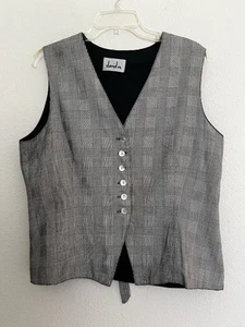 David N Vest Black White Houndstooth Plaid Button Front Tie Back Vintage Size 14 - Picture 1 of 9