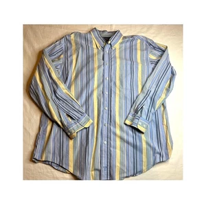 Rochester Dress Shirt Mens 1X Blue Striped Collared Colorful Button Up Workwear - Picture 1 of 9