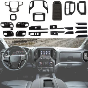 19x Carbon Fiber Front Dash Covers Interior Trim Kit For Chevy Silverado 2019-21 - Picture 1 of 19