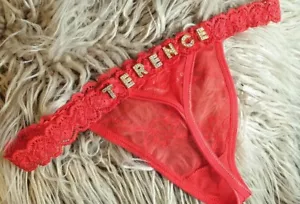 Personalized Lace Thong With GOLD Crystal Letter Name For her Gift Custom - Picture 1 of 17