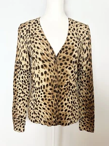 Jones New York Women Button Up Cardigan Sweater Size M V Neck Brown Animal Print - Picture 1 of 11