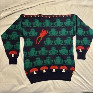Vintage Wool Frog & Mushroom Toadstool Sweater