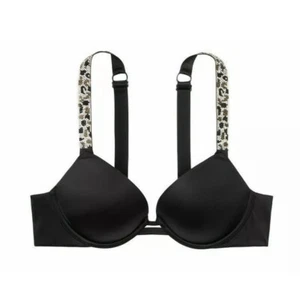 Victoria’s Secret VERY SEXY Push-up shine strap rhinestones 32D Black Leopard - Picture 1 of 4