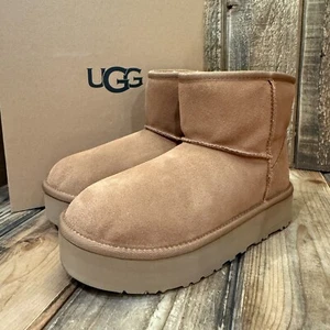 UGG KIDS CLASSIC MINI PLATFORM BOOT YOUTH SIZE 6 FITS WOMENS US 8 ~ CHESTNUT - Picture 1 of 13