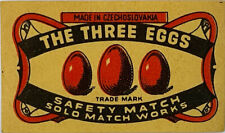 Vintage Matchbox Label - THE THREE EGGS - SOLO MATCH WORKS, CZECHOSLOVAKIA