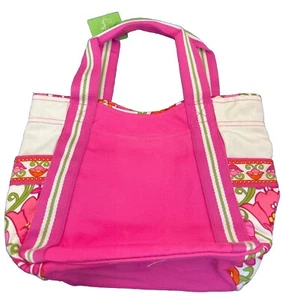 NWT VERA BRADLEY PINK WHITE & FLOWERED COLOR BLOCK TOTE HANDBAG RETIRED - Picture 1 of 12