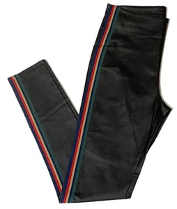 Women's Black Striped Pull-On Skinny Faux-Leather Leggings - Size Medium - Picture 1 of 7