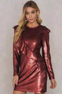 GLAMOROUS RED SEQUIN FRILL DRESS SIZE XS S M OR UK 8 10 12 NEW - Picture 1 of 5