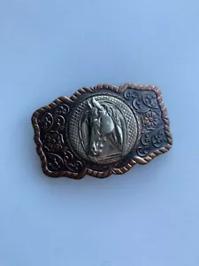 Vintage Belt Buckle Silver Copper Horse Head Stallion Country Western Cowboy - Picture 1 of 2