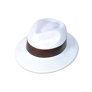 White Plastic Gangster Hats (12 Pack) Party Fedora Hats 1 Dozen