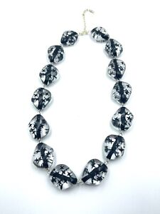 Clear & Black Acrylic & Silver Plated Steel 18"L Nugget Necklace "DEBBY"
