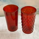 2 Glasses-The Bubble Hobnail Red Glass is Anchor Hocking - The Plain Glass?