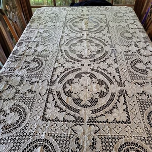 Vintage Cream Burano Needlelace Point De Venise Lace Tablecloth 240cm Venice - Picture 1 of 24