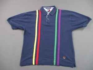 Vintage Tommy Hilfiger Shirt Mens Large Blue Red Green Yellow Rugby Retro 90s