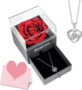 Preserved Real Rose with Necklace, Birthday/Christmas Gifts for Women,For Mom/Gr - Picture 1 of 9