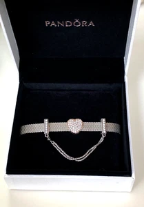 Authentic PANDORA Reflexions ROSE GOLD Heart Clip, Safety Chain & 7.1" Bracelet - Picture 1 of 16